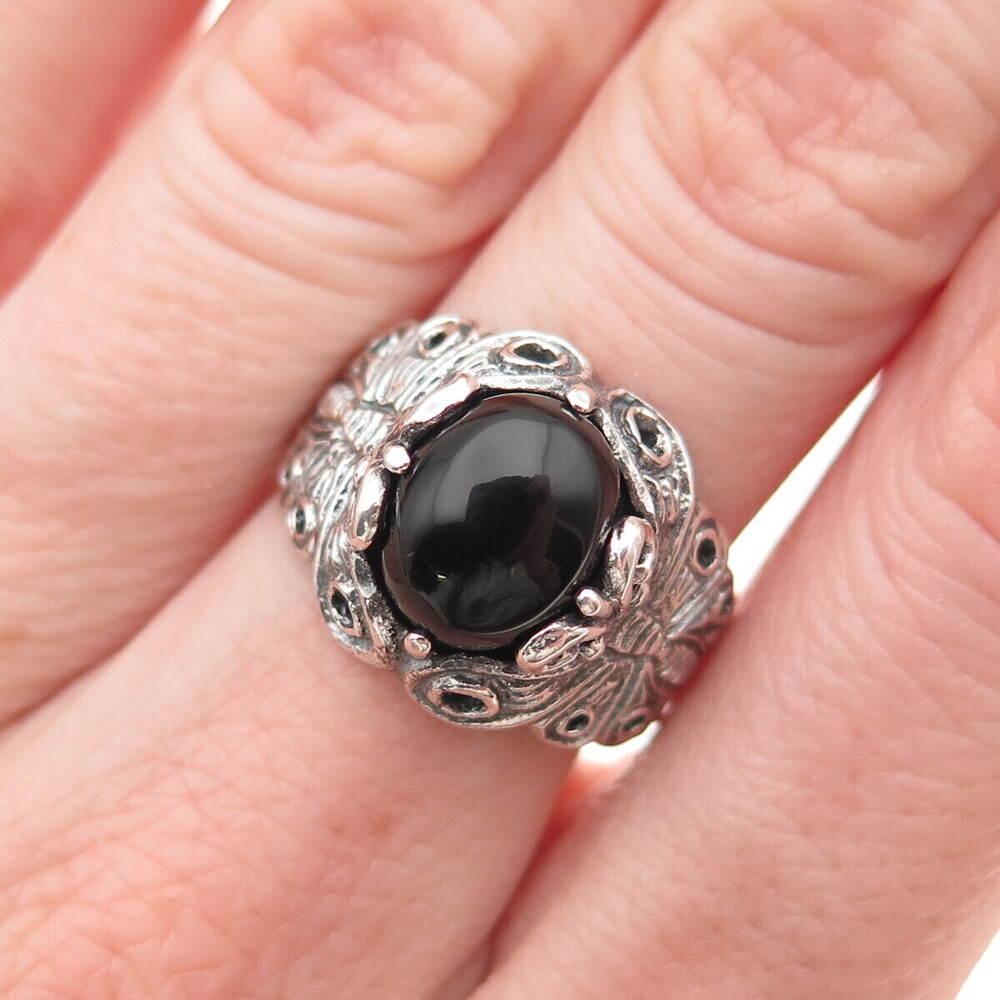 Chapal Zenray Sterling Silver Vintage Real Black Onyx Butterfly Ring Size 7.25